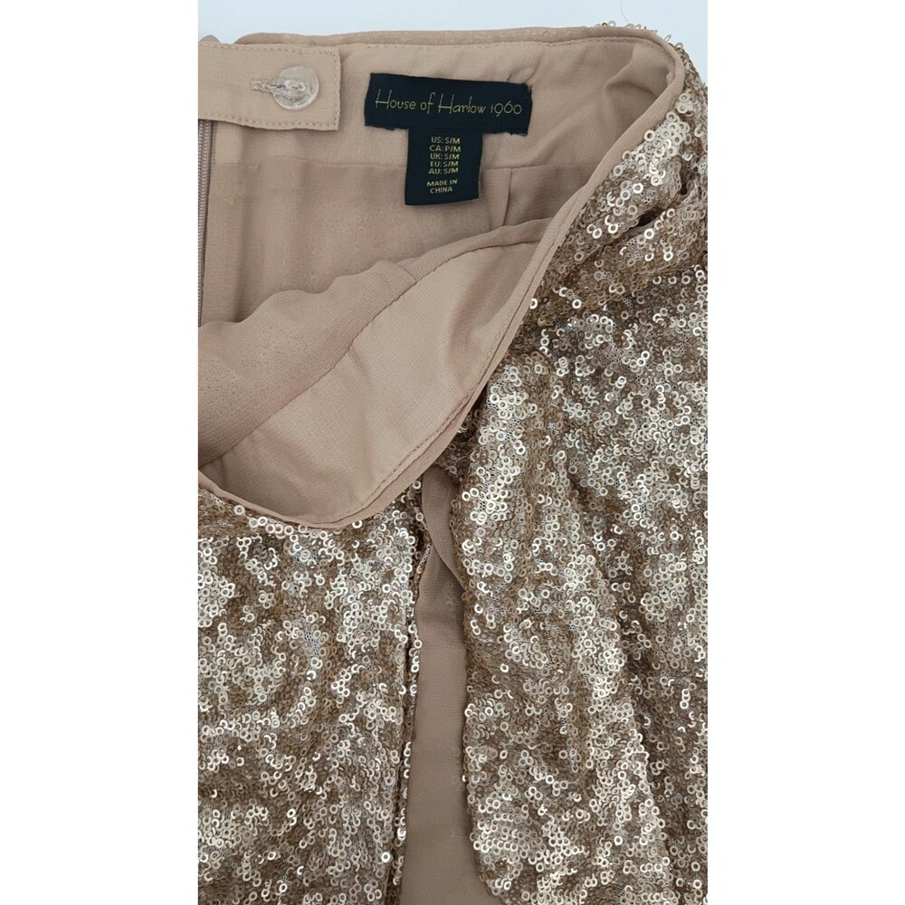 House of Harlow 1960 Champagne Sequin Draped Twist Mini Skirt Quiet Luxury Glam - Picture 7 of 10